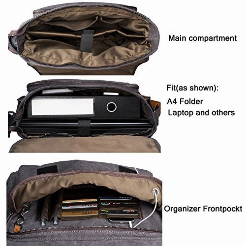 Estarer Laptop Messenger Bag 17-17.3 Inch Water-Resistance Canvas Shoulder Bag For Work College