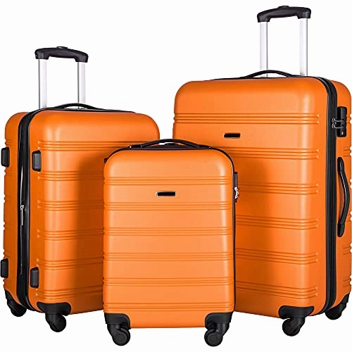 Expandable 3 Piece Luggage Sets Hardside Durable Suitcase with Spinner Wheels TSA Lock, 3 Pcs Carry On Case Travel Home Outdoor School Lightweight Trolley Case ( 20" 24" 28" Orange)