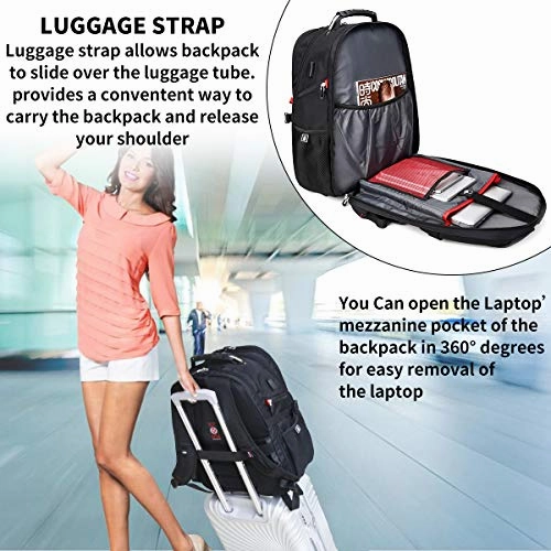 Extra Large 50L Travel Laptop Backpack with USB Charging Port Fit 17 Inch Laptops for Men Women