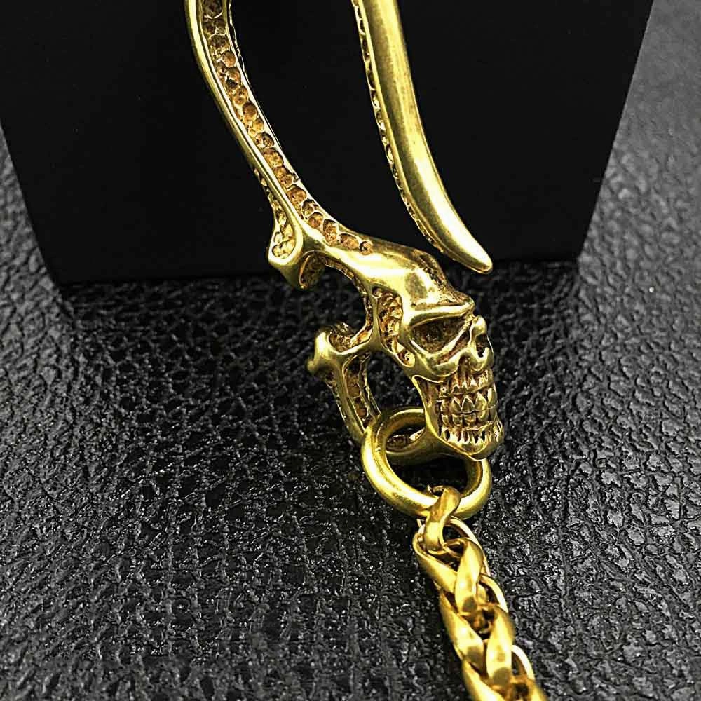 Fashion Brass 18" Mens Skull Hook Key Chain Pants Chain Wallet Chain Motorcycle Wallet Chain for Men