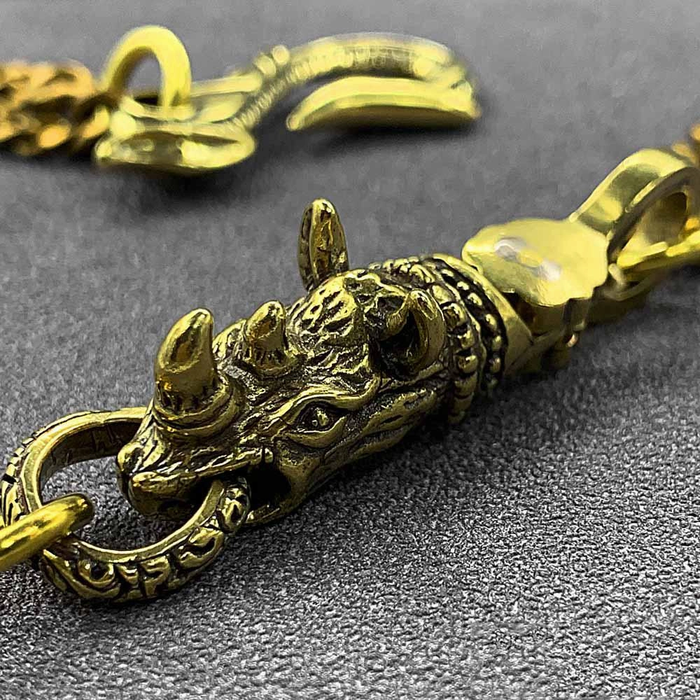 Fashion Brass 19" Mens Rhinoceros Dragon Hook Key Chain Pants Chain Wallet Chain Motorcycle Wallet Chain for Men