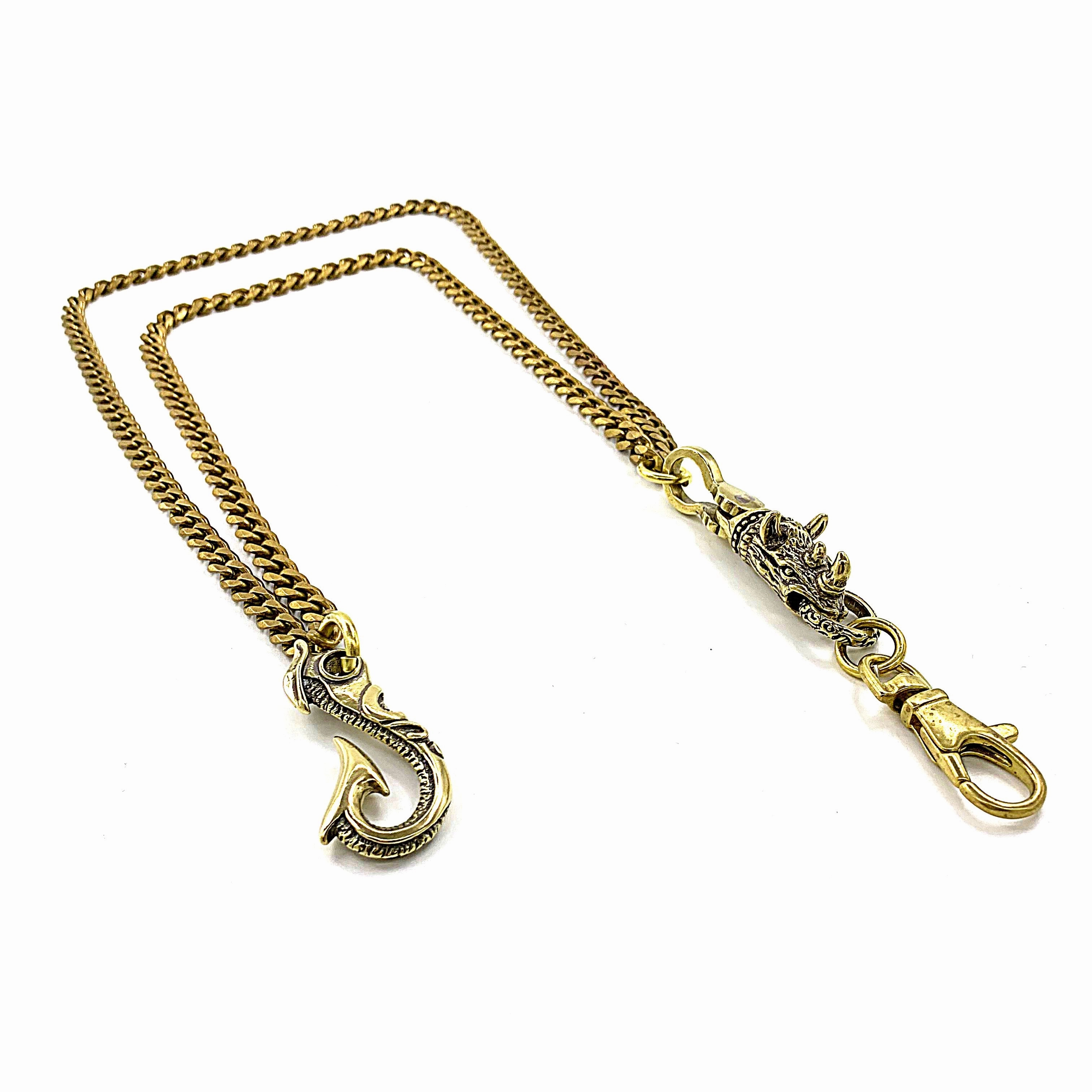 Fashion Brass 19" Mens Rhinoceros Dragon Hook Key Chain Pants Chain Wallet Chain Motorcycle Wallet Chain for Men
