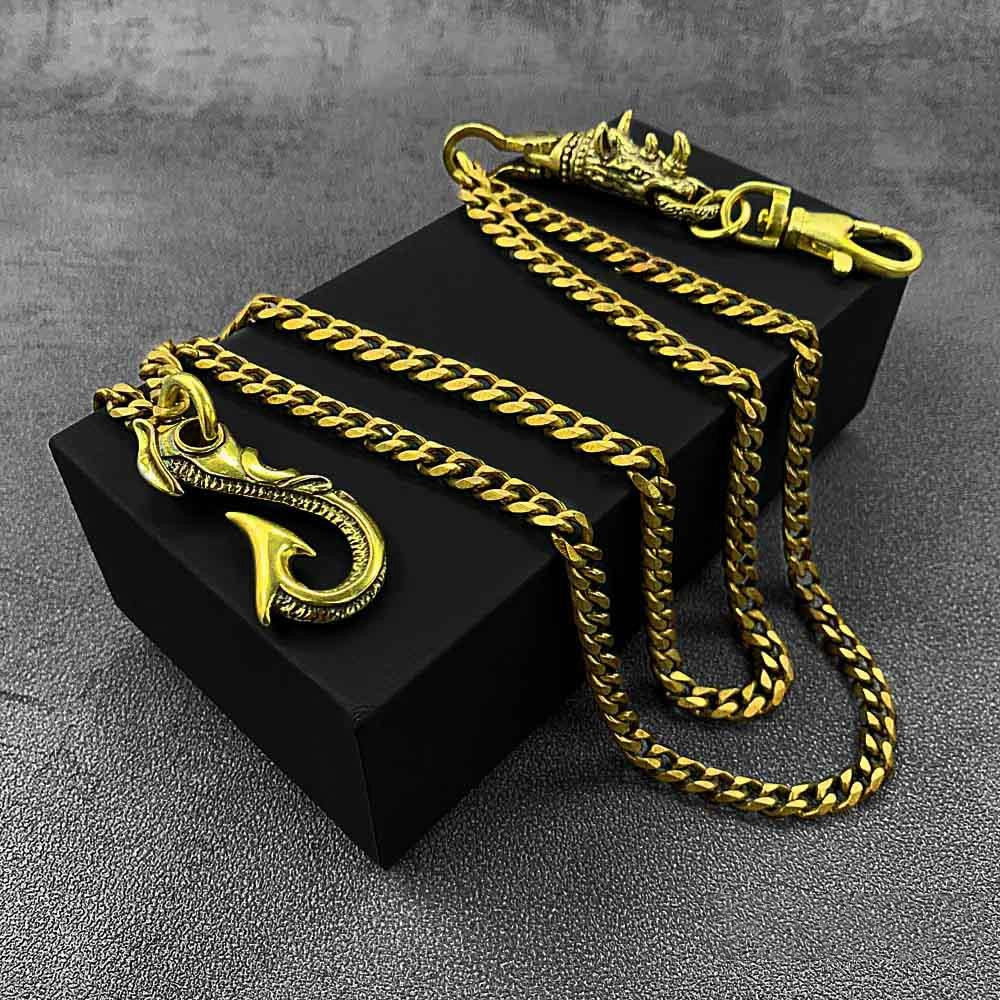 Fashion Brass 19" Mens Rhinoceros Dragon Hook Key Chain Pants Chain Wallet Chain Motorcycle Wallet Chain for Men