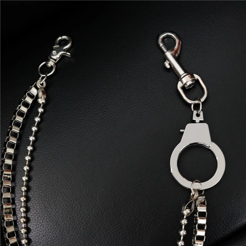 Fashion Men's Silver Double Long Pants Chain Punk Biker Wallet Chain For Men