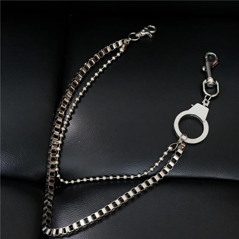 Fashion Men's Silver Double Long Pants Chain Punk Biker Wallet Chain For Men