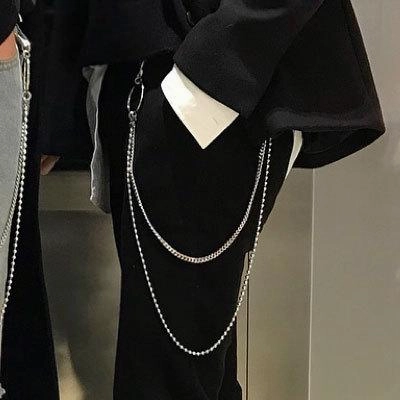 Fashion Men's Womens Double Bead Stainless Steel Pants Chain Biker Wallet Chain For Men
