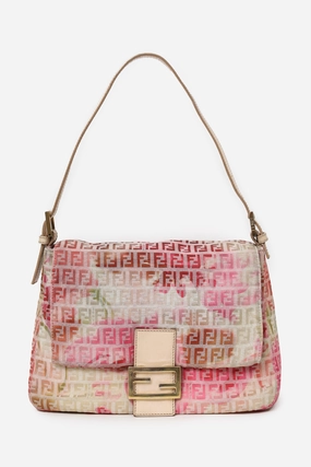 Fendi Beige/Pink Floral Zucchino Canvas Mama Forever Shoulder Bag