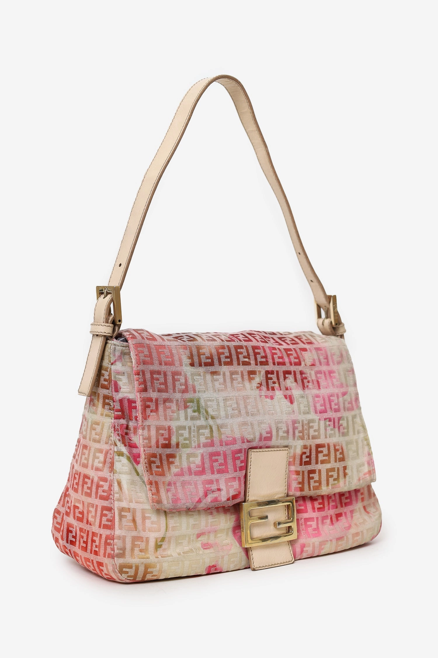 Fendi Beige/Pink Floral Zucchino Canvas Mama Forever Shoulder Bag