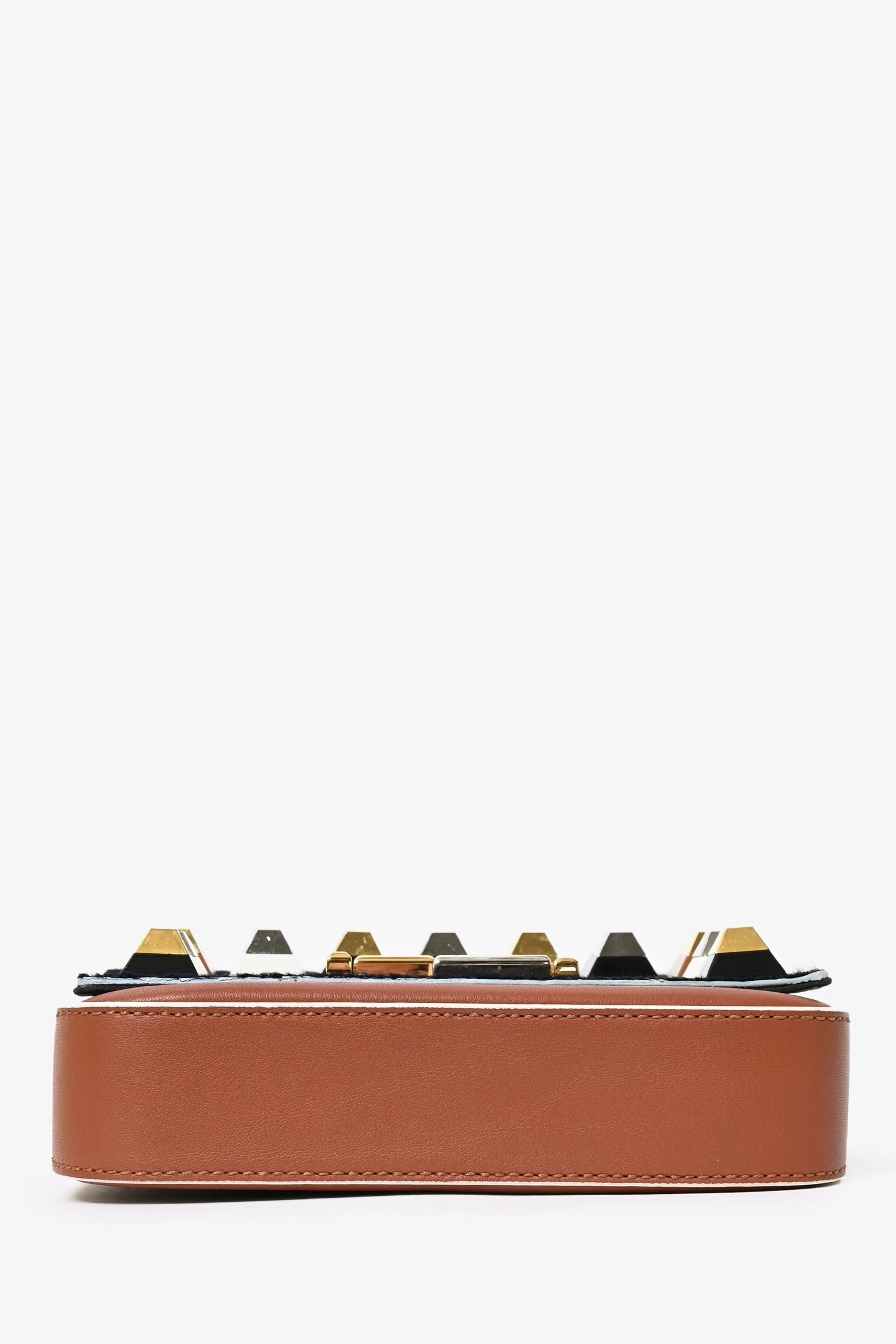 Fendi Brown Leather/Blue Calfhair Fur 3 Baguette Crossbody Bag