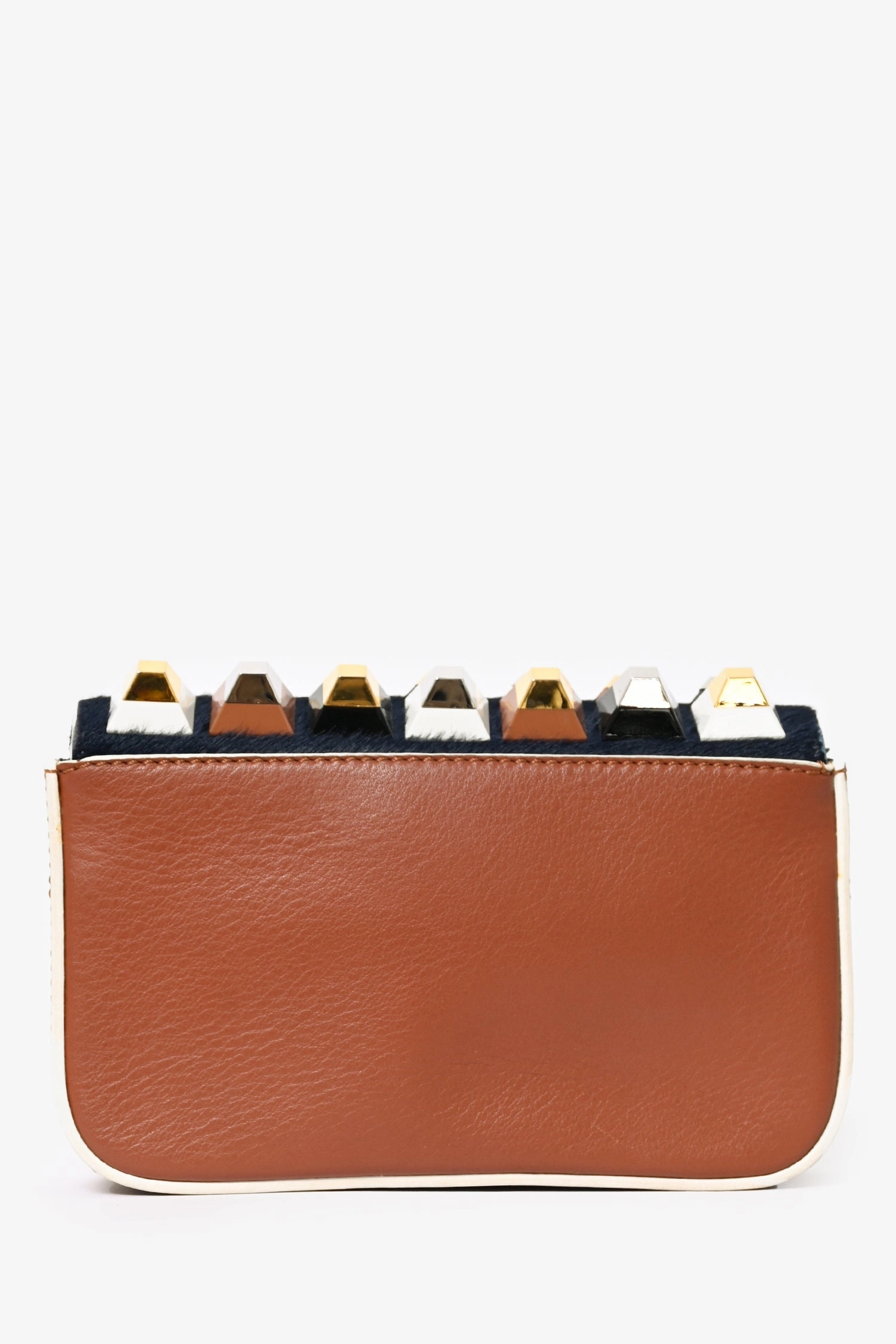 Fendi Brown Leather/Blue Calfhair Fur 3 Baguette Crossbody Bag