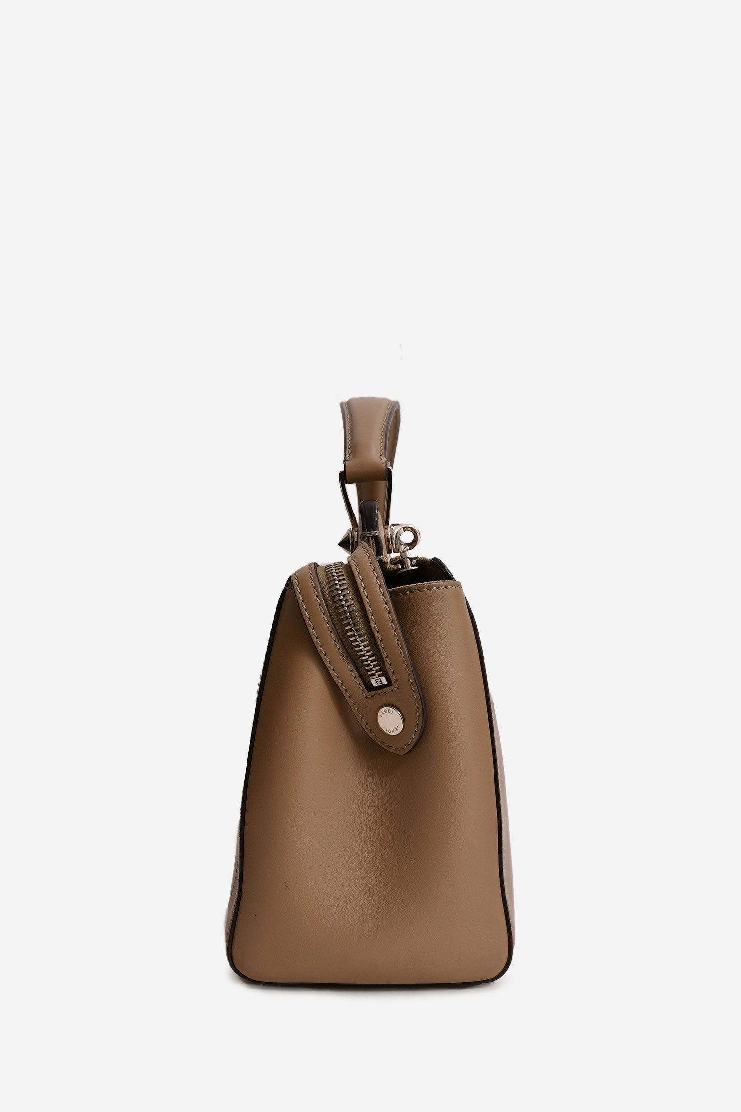 Fendi Brown Leather Dot Com Top Handle Bag with Strap (As Is)