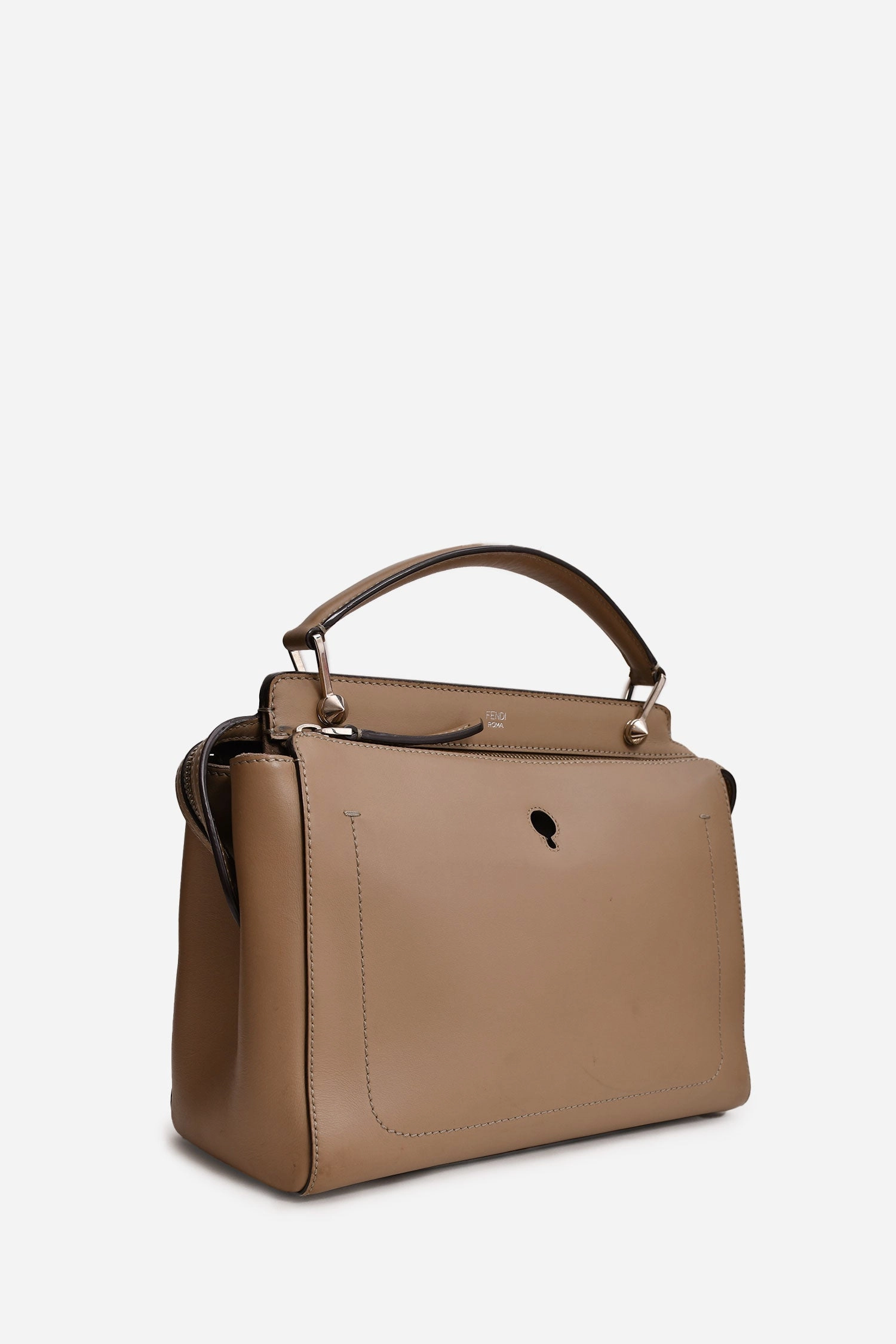 Fendi Brown Leather Dot Com Top Handle Bag with Strap (As Is)