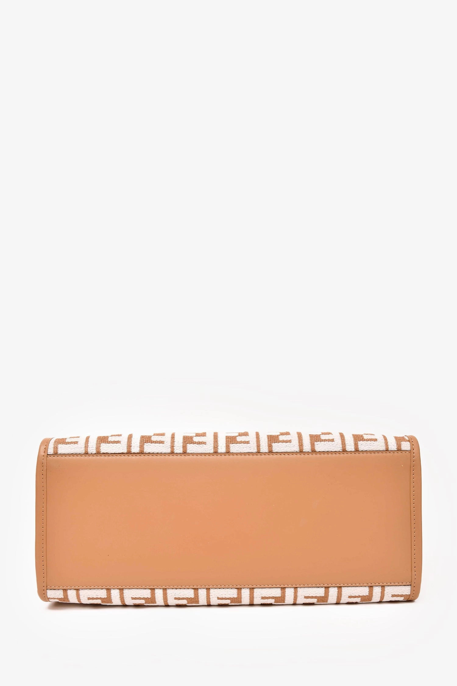 Fendi Brown/ White Leather/Canvas FF Zucca Sunshine Shopping Tote With Strap