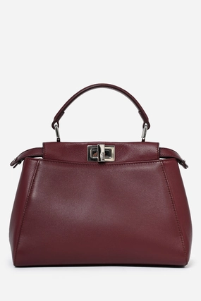 Fendi Burgundy Smooth Leather Small Peek-A-Boo Top Handle with Strap