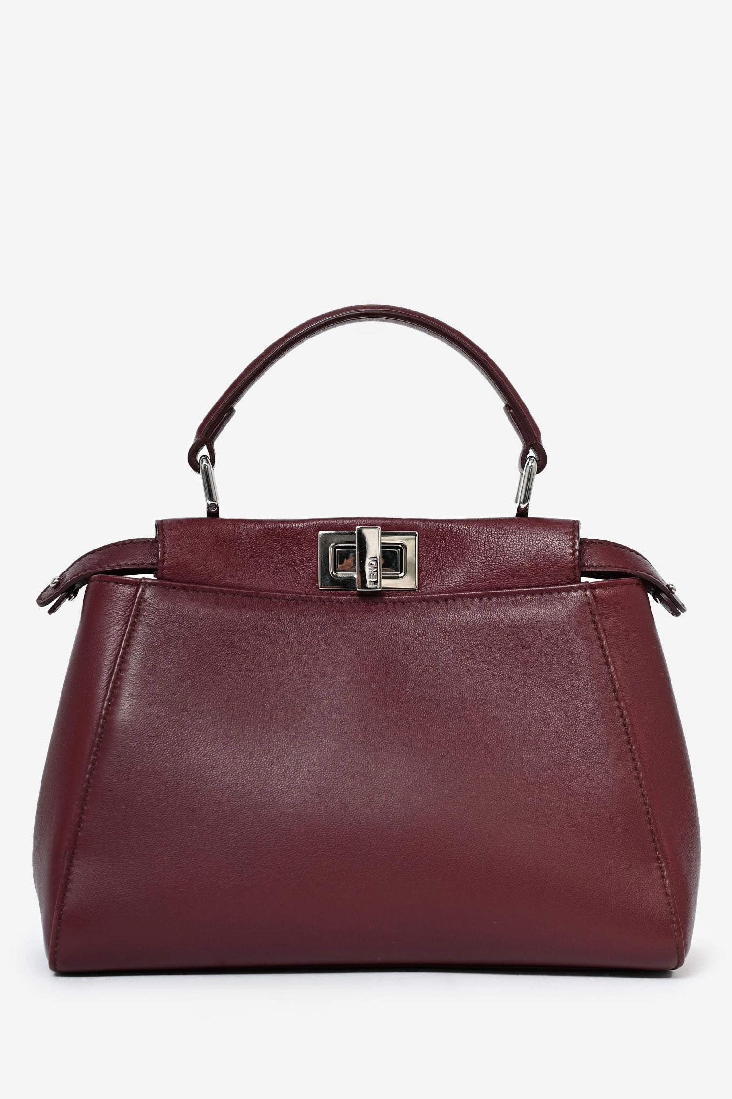 Fendi Burgundy Smooth Leather Small Peek-A-Boo Top Handle with Strap