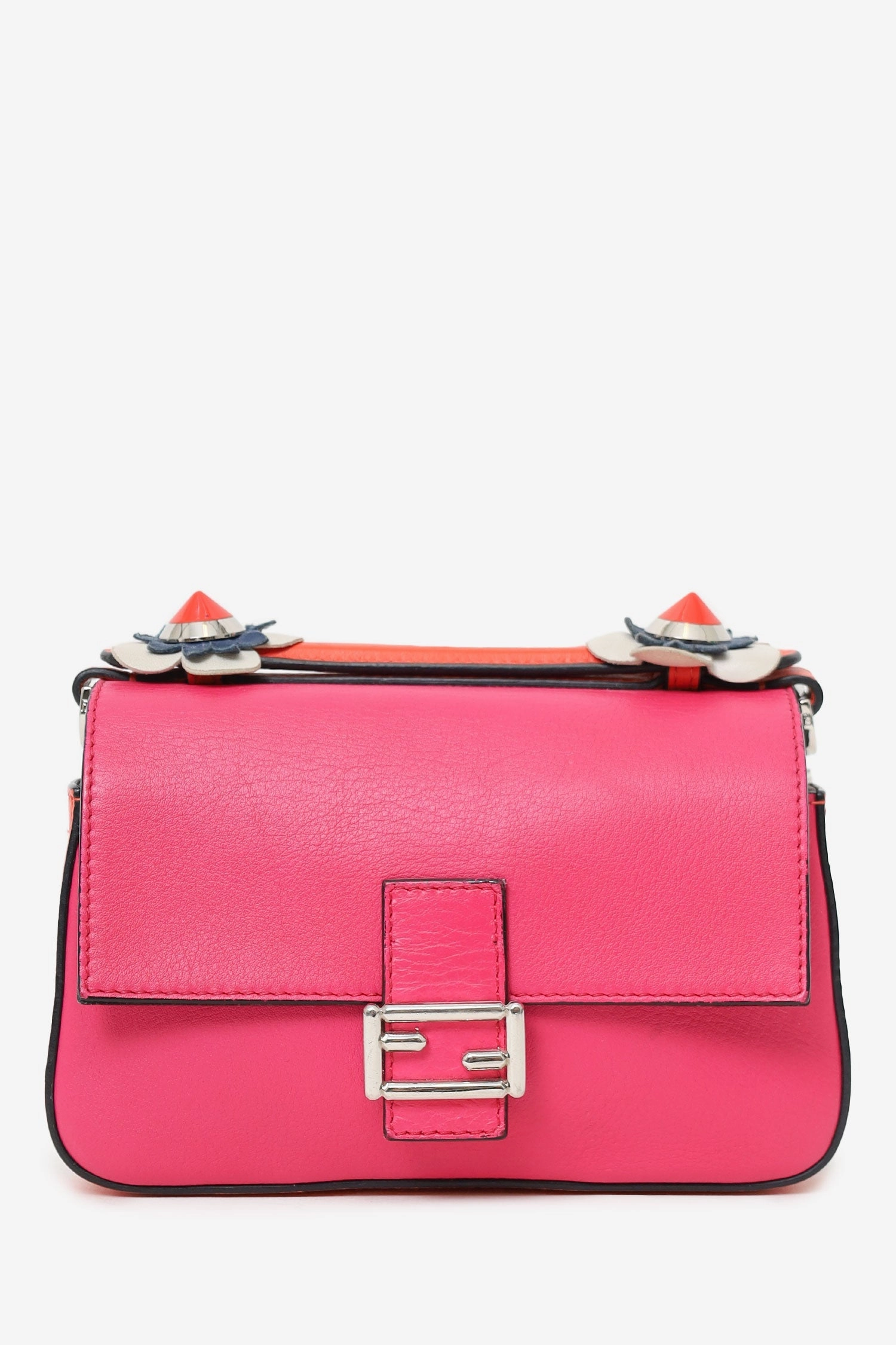 Fendi Pink/White Leather Flowerland Micro Double Baguette Crossbody Bag