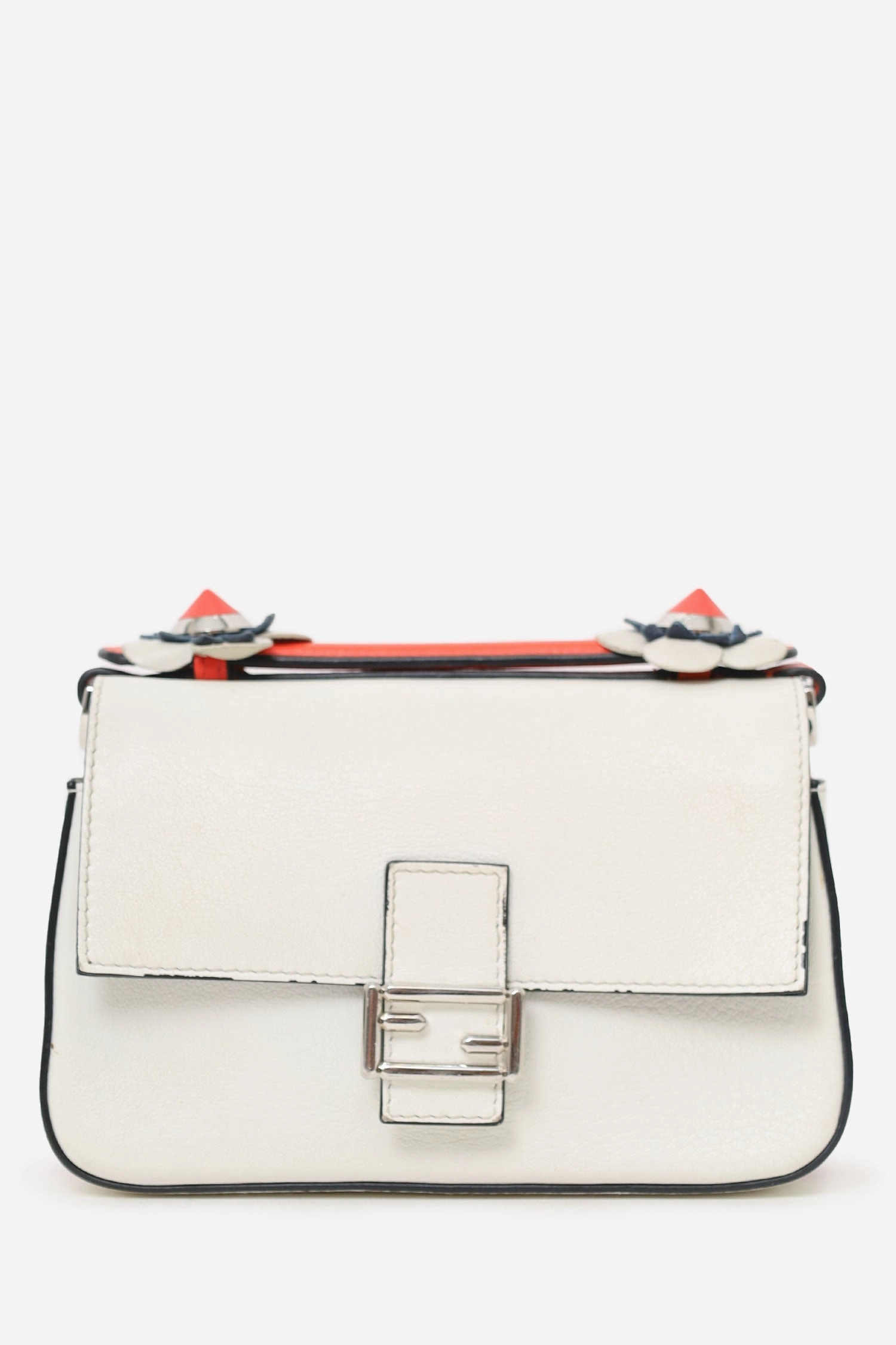 Fendi Pink/White Leather Flowerland Micro Double Baguette Crossbody Bag