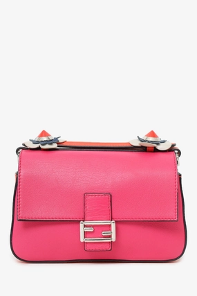 Fendi Pink/White Leather Flowerland Micro Double Baguette Crossbody Bag