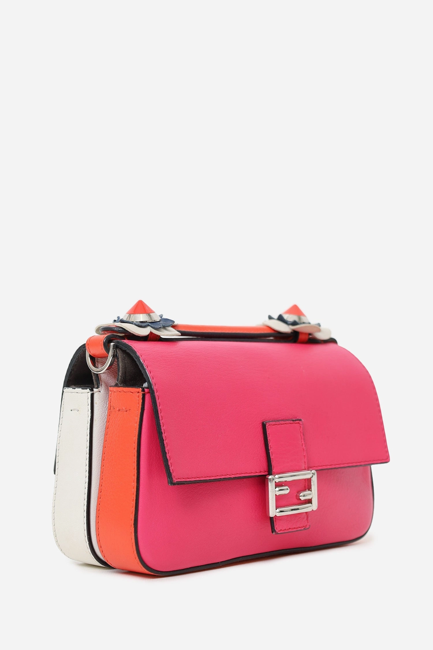 Fendi Pink/White Leather Flowerland Micro Double Baguette Crossbody Bag