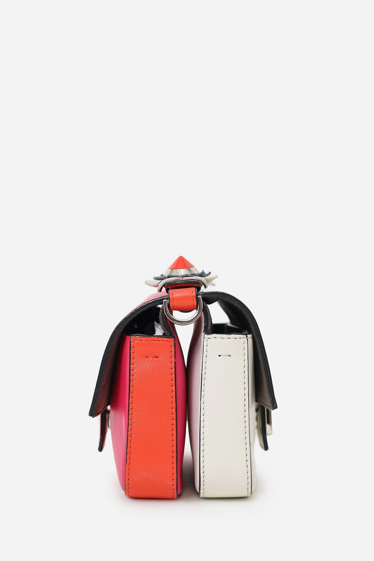 Fendi Pink/White Leather Flowerland Micro Double Baguette Crossbody Bag