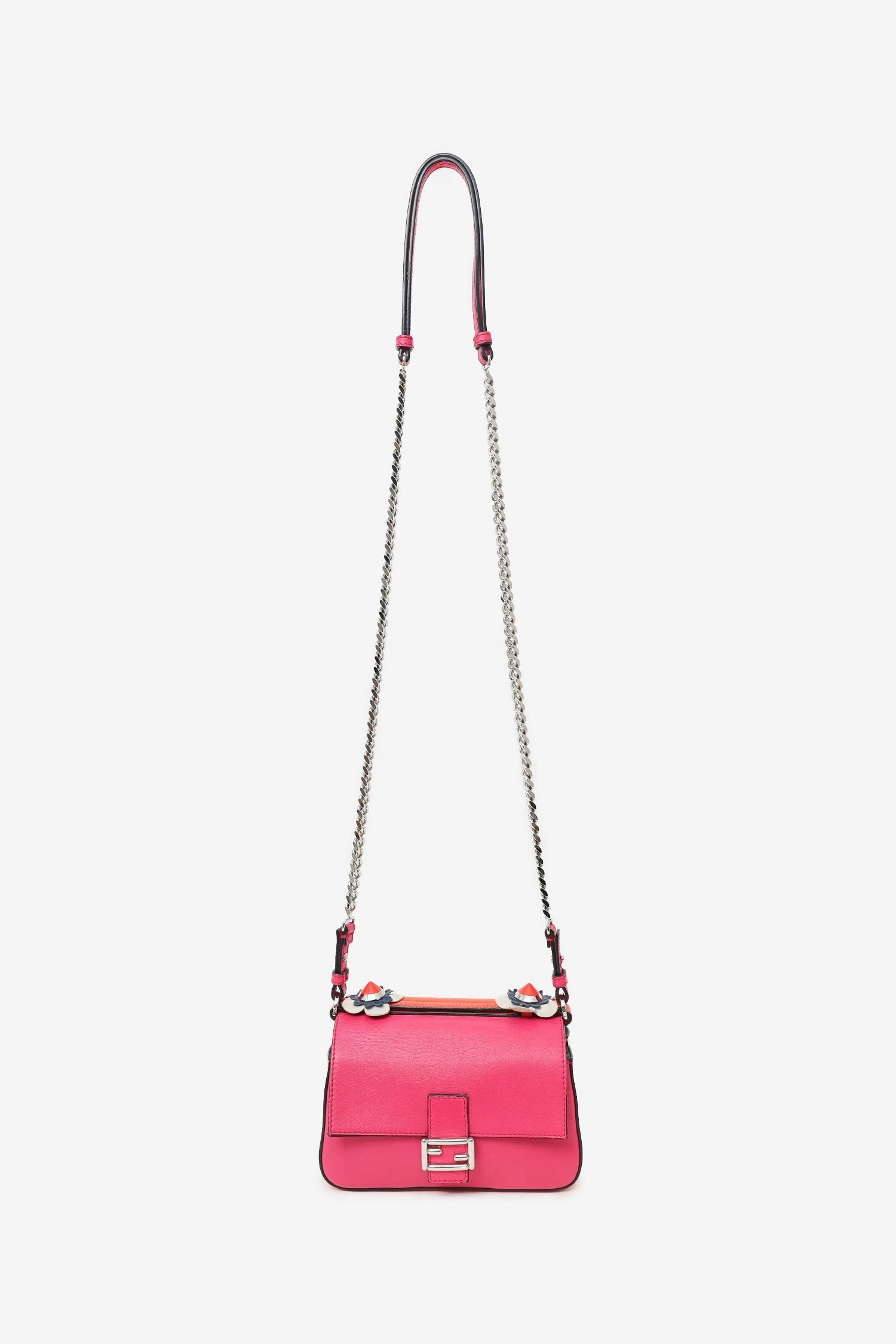 Fendi Pink/White Leather Flowerland Micro Double Baguette Crossbody Bag