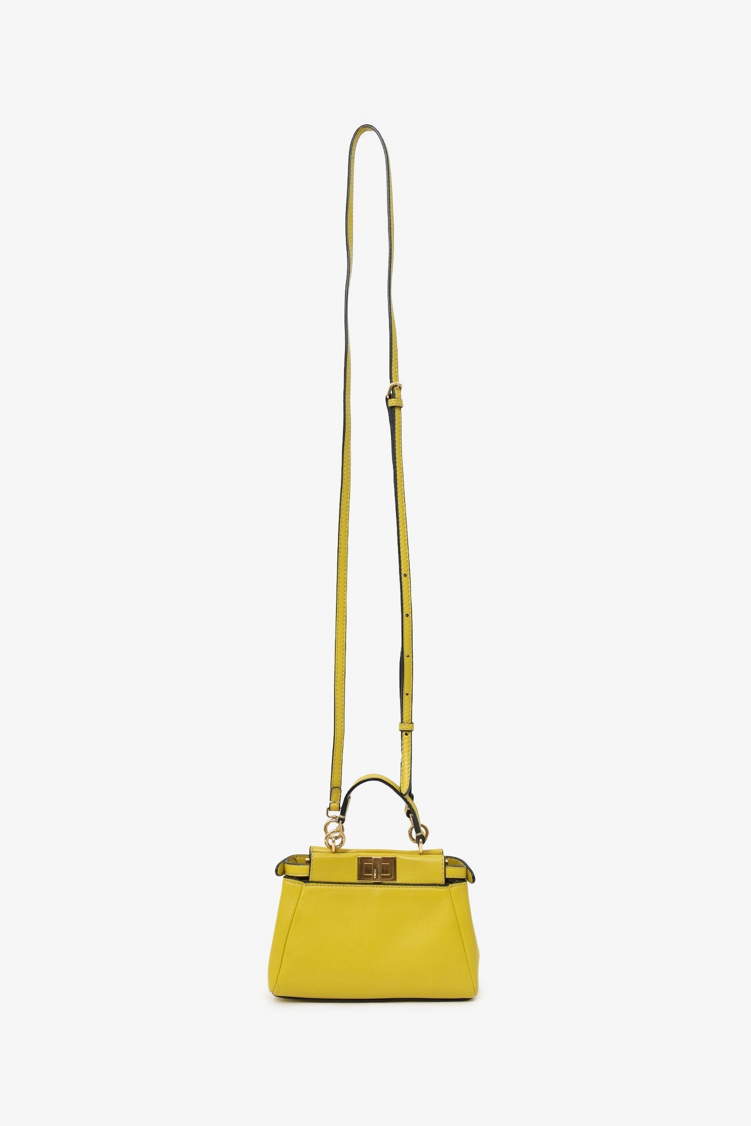 Fendi Yellow Leather Micro Peekaboo Top Handle Bag with Strap