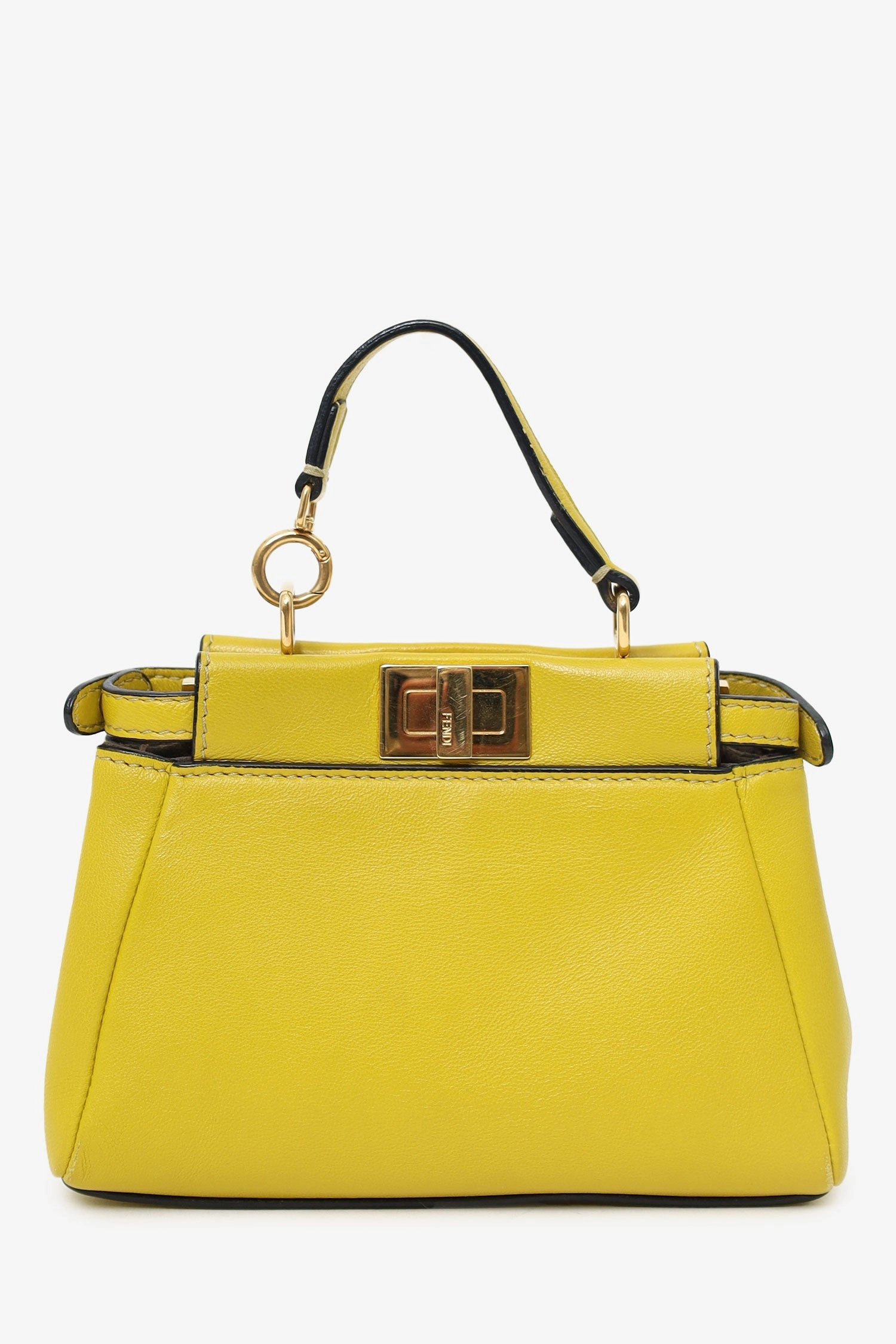 Fendi Yellow Leather Micro Peekaboo Top Handle Bag with Strap
