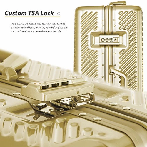 Flieks Aluminum Frame Luggage TSA Approved Zipperless Suitcase with Spinner Wheels 20 24 28inch Available (20-Carry on, Luxury Gold)