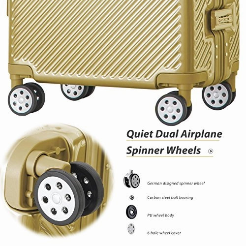 Flieks Aluminum Frame Luggage TSA Approved Zipperless Suitcase with Spinner Wheels 20 24 28inch Available (20-Carry on, Luxury Gold)