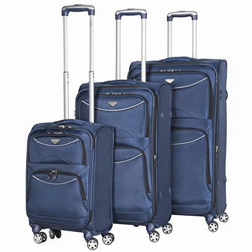 Flight Knight Lightweight 8 Wheel 1680D Soft Case Suitcases Maximum Size For Delta, United and SkyWest - Cabin   Medium   Large Navy FK0042_3SET