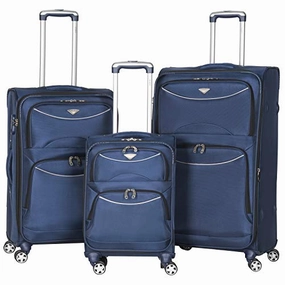 Flight Knight Lightweight 8 Wheel 1680D Soft Case Suitcases Maximum Size For Delta, United and SkyWest - Cabin   Medium   Large Navy FK0042_3SET