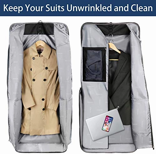 Garment Bags for Travel, Carry On Garment Bag for Business Trips with Shoulder Strap, Mancro Waterproof Foldable Luggage Hanging Suit Bags Gift for Men Women, 2 in 1 Suitcase for Coats, Suits (Black)