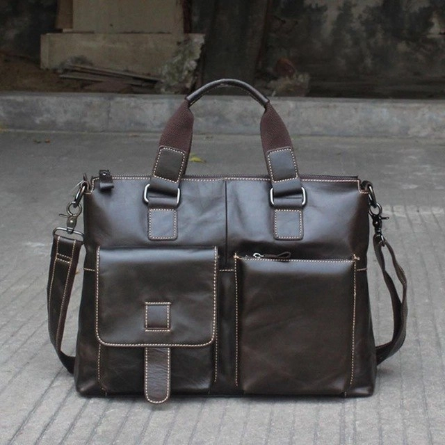 Genuine Leather Business Briefcase Laptop Handbag High Capacity Shoulder Bags Natural Cowhide