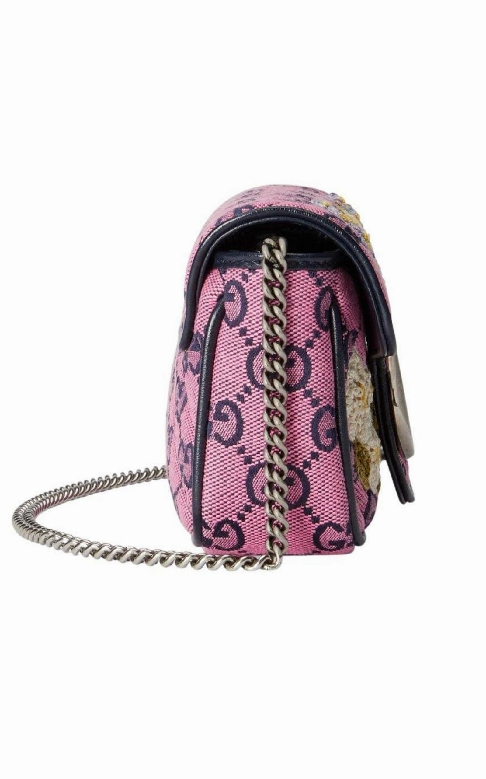 GG Marmont Pink Embroidery Super Mini Bag