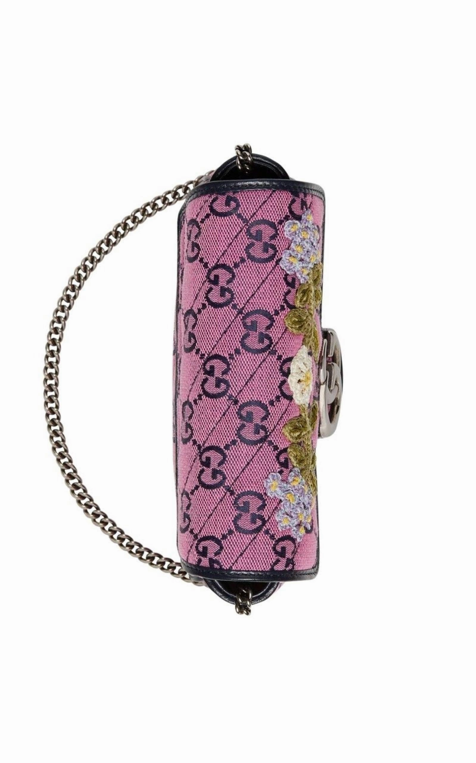 GG Marmont Pink Embroidery Super Mini Bag