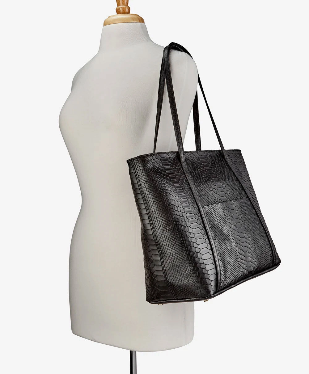 GiGi New York JESSICA ZIPPER TOTE Embossed Python Leather
