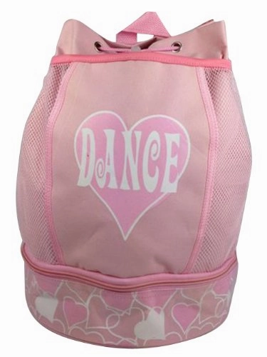 Glittered Heart Dance Drawstring Backpack With Netted Side Pockets (Pink Canvas Glittered Dance