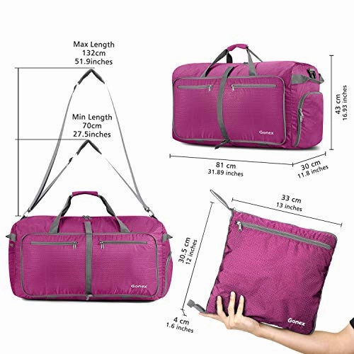 Gonex 100L Foldable Travel Duffel Bag for Luggage Gym Sports, Lightweight Travel Bag with Big Capacity, Water Repellent Rose Red