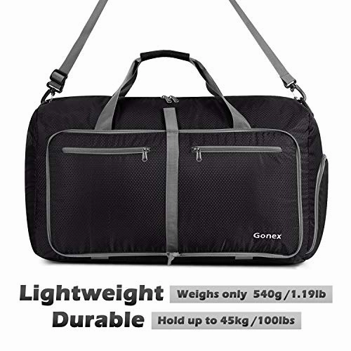 Gonex 60L Foldable Travel Duffel Bag Water & Tear Resistant, Black