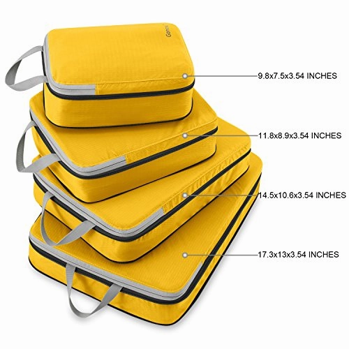 Gonex Compression Packing Cubes Set, Expandable Packing Organizers 4pcs(Apricot)