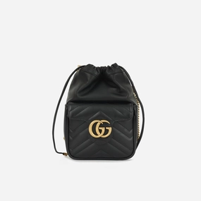 Gucci - GG Marmont Bucket Bag - Black Matelass Chevron AGHW - Unused