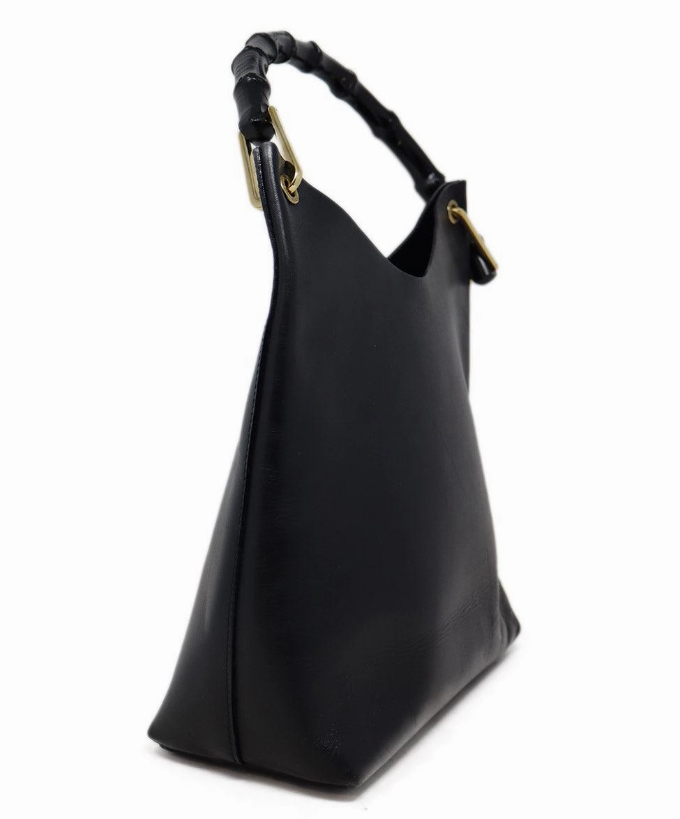Gucci Black Leather Bamboo Handle Hobo Bag