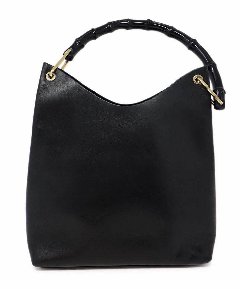 Gucci Black Leather Bamboo Handle Hobo Bag