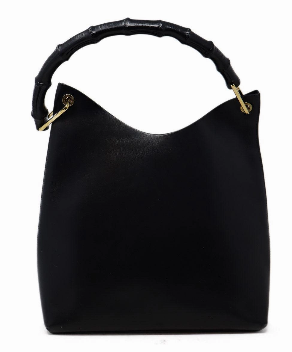 Gucci Black Leather Bamboo Handle Hobo Bag