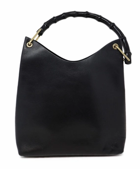 Gucci Black Leather Bamboo Handle Hobo Bag