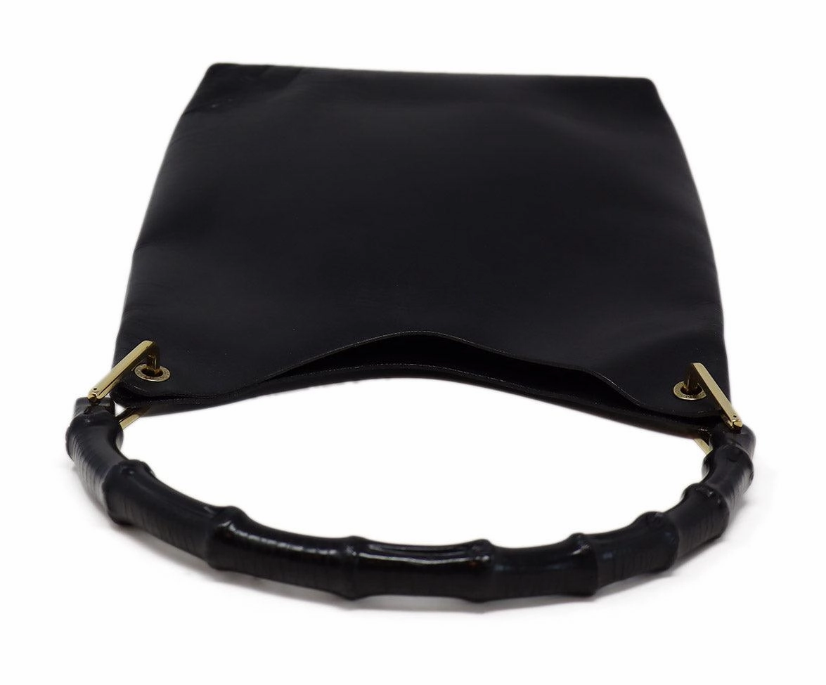 Gucci Black Leather Bamboo Handle Hobo Bag