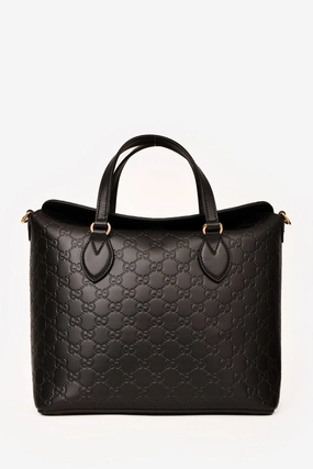 Gucci Black Leather Guccisima Linea A Fold Over Bag with Strap