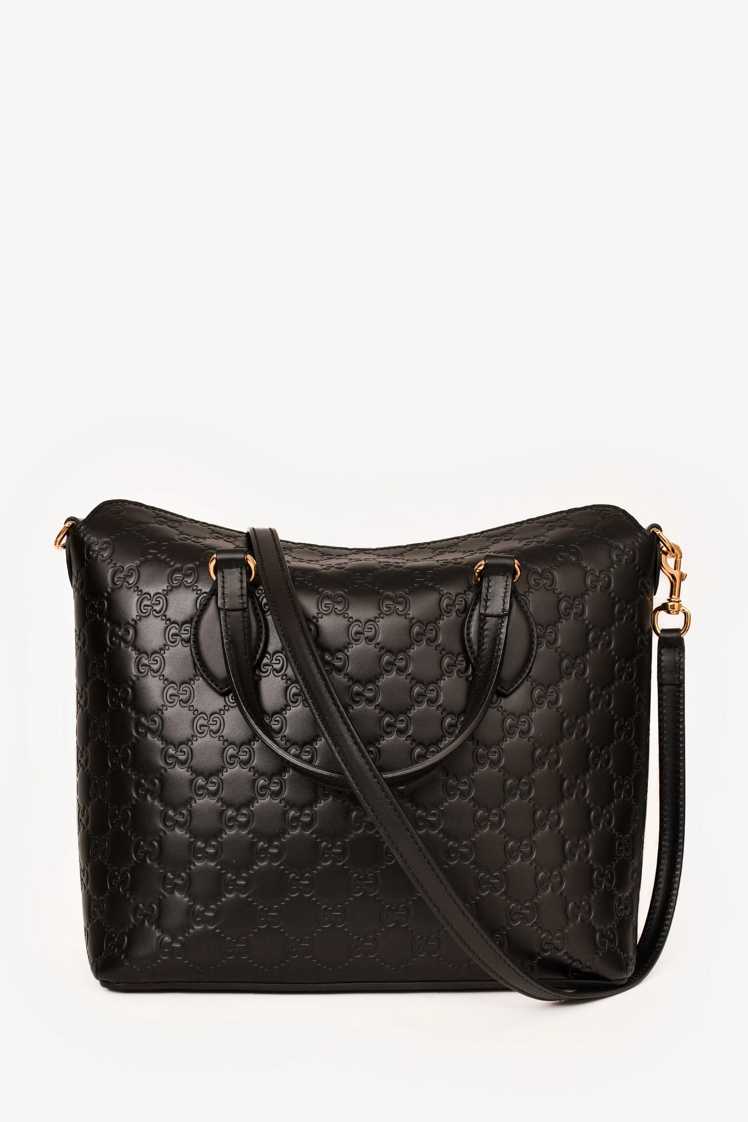 Gucci Black Leather Guccisima Linea A Fold Over Bag with Strap