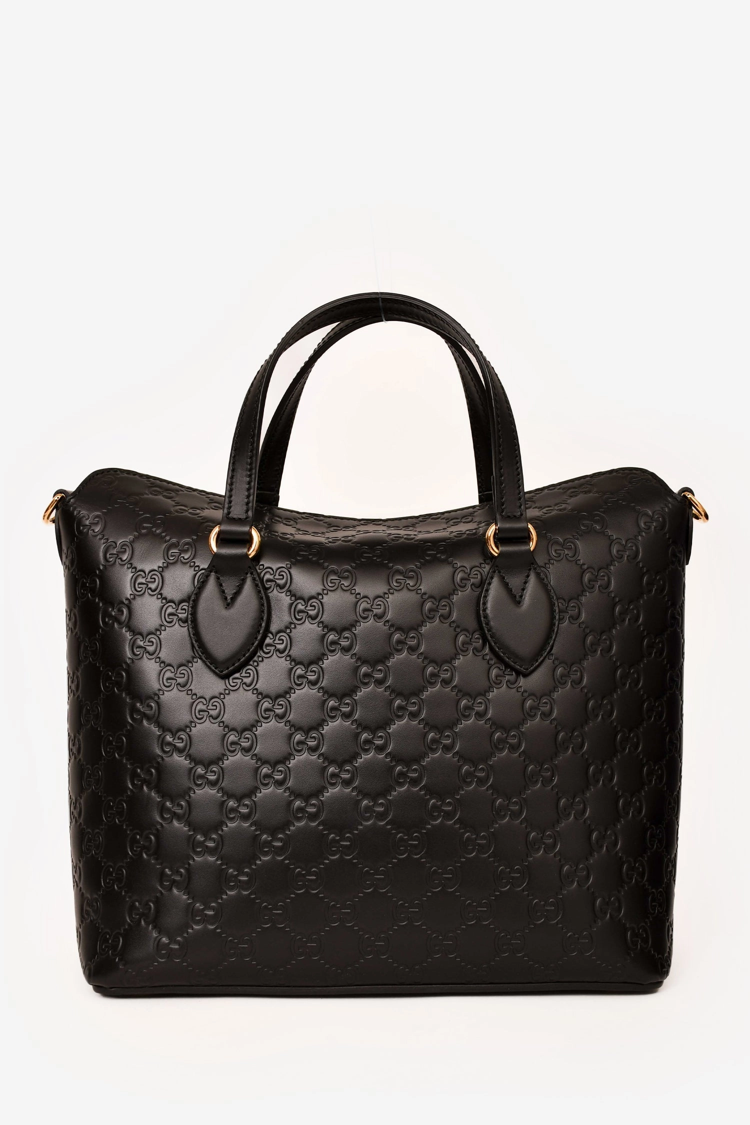Gucci Black Leather Guccisima Linea A Fold Over Bag with Strap