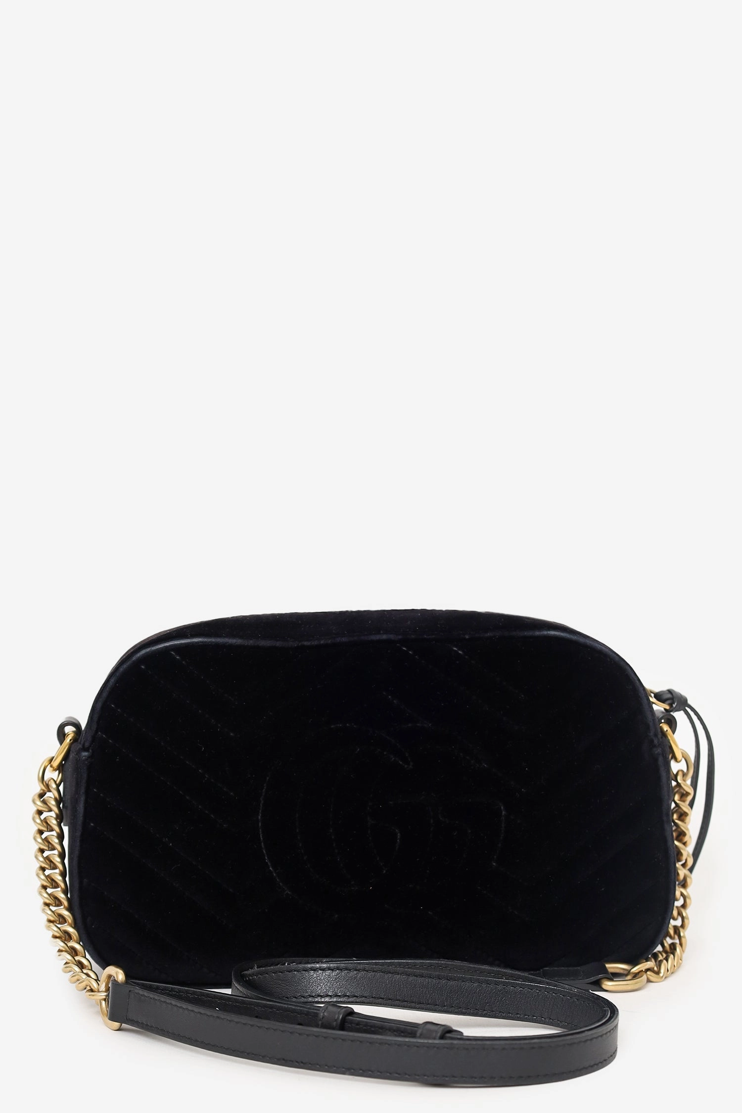 Gucci Black Velvet Chevron Quilted GG Marmont Camera Crossbody Bag